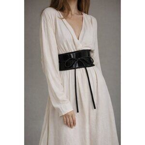 ZAPA Black Patent Leather Corset Waist Belt Suede Trim Lace-Up France